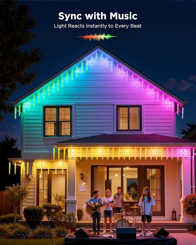Brightown Smart Icicle Lights for Outside - 31.2ft with 20 Tubes 100 LED Color Changing Icicle Christmas Lights Decoration - APP Controlled RGB Customize Display DIY Dynamic Lighting Effect