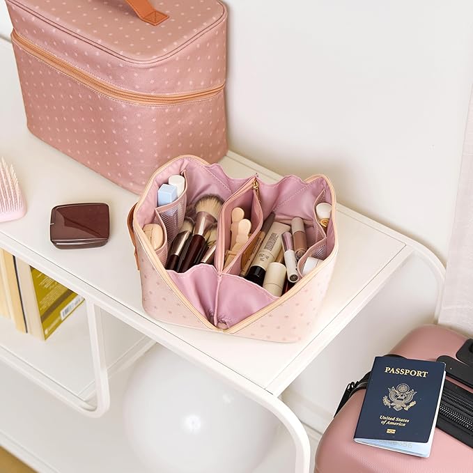 Erin Condren Small Organizer Case, Multi-Purpose Travel Case with Stylish Almond Asterisk Design and Sturdy Vegan Leather Handle, Carry Toiletries, Makeup, Jewelry or Essentials