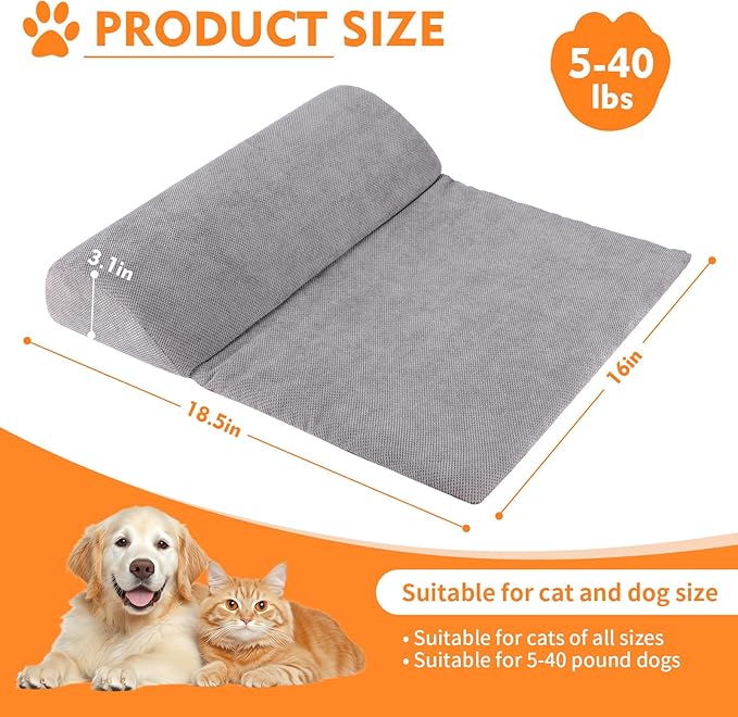 Dog Bolster Pillow with High Resilience Foam, Headrest for Medium Small Dogs, Benefit for Cervical Vertebra and Neck, Easy to Carry, Machine Washable Cover竊낰asy to Clean