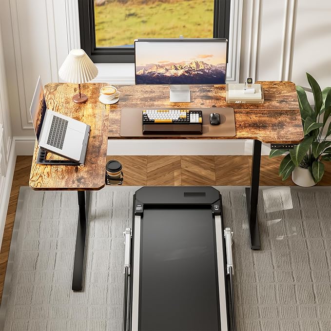 51" Reversiable L-Shaped Electric Standing Desk Adjustable Height Gaming Stand Up Corner Desk Sit Stand Home Office Computer Desk with Splice Board,Black Carbon Top