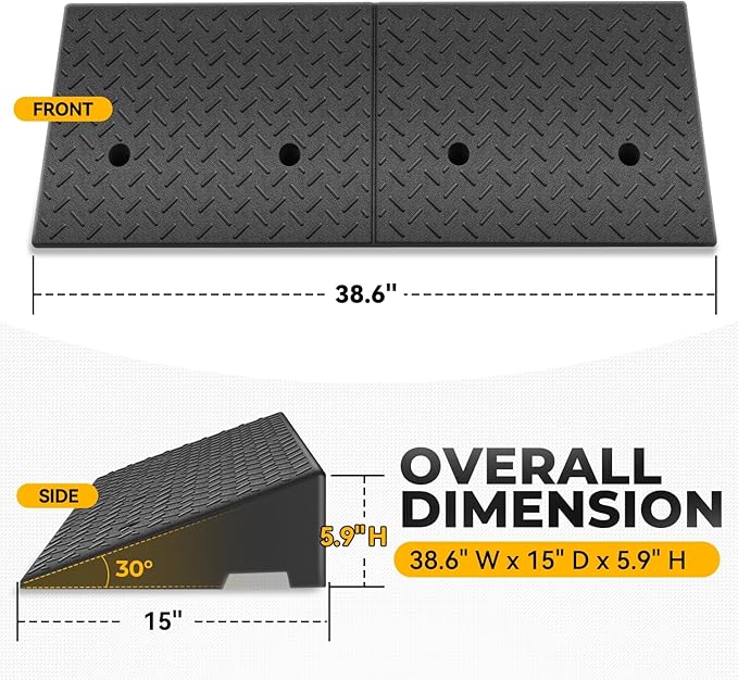 Auto Dynasty Rubber Curb Ramps, 5.9" Lift Height Curbside Driveway Ramp, 4410 LBS/2T Capacity Sidewalk Curb Ramp for Cars Trucks Bikes Motorcycles Wheelchairs (1 Pack)