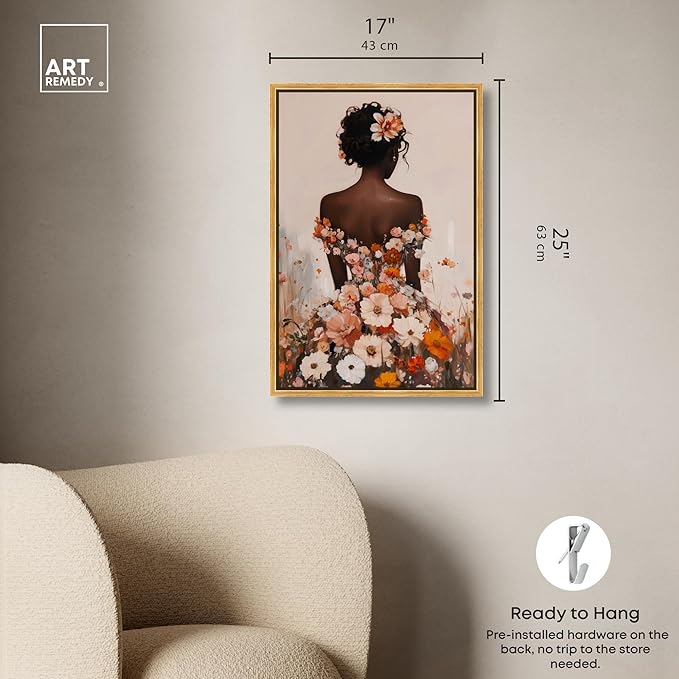 Autumn Bloom Dress Canvas Print Fashion Wall Decor by Art Remedy, Gold Frame, 16 x 24