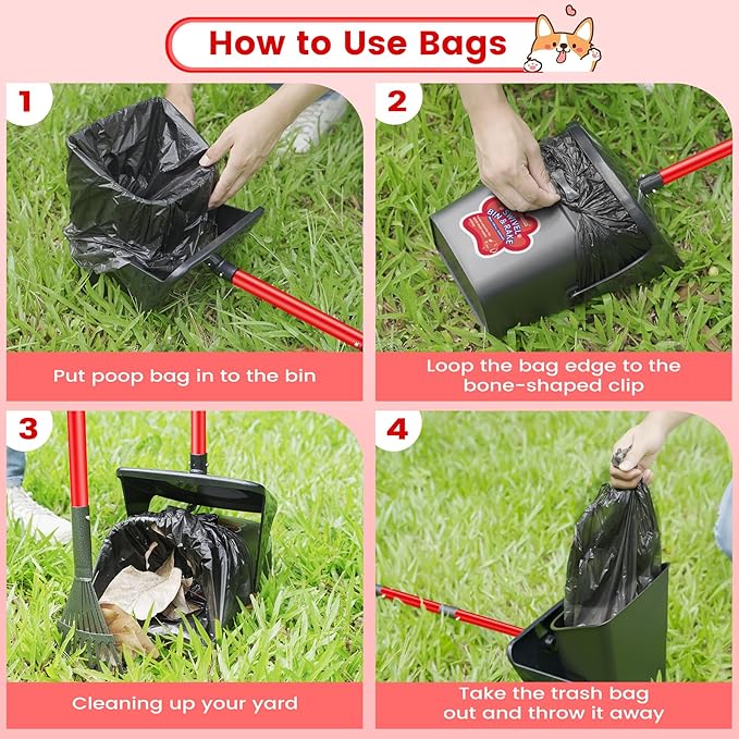 Pooper Scooper Waste Poop Bag for Ormalla Swivel Bin & Rake Set, 4 Roll/120pcs