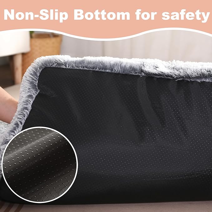 Bedfolks Plush Waterproof Dog Crate Bed, Removable Washable Faux Fur Cover, Fluffy Kennel Bed 17"x12", Dark Grey