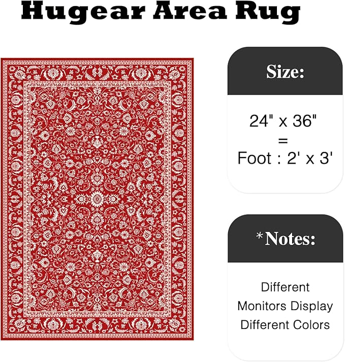 HUGEAR Christmas 2x3 Small Rug Machine Washable Area Rug Red Entryway Rugs Entrance Door Mat Indoor Accent Rugs Floral Low Pile Carpet Distressed Throw Rug Kitchen Bedroom Office Non Slip