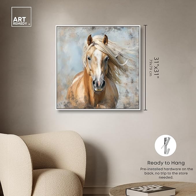 Art Remedy Rustic Rider Canvas Horse Wall Art, White Frame, 30" x 30"