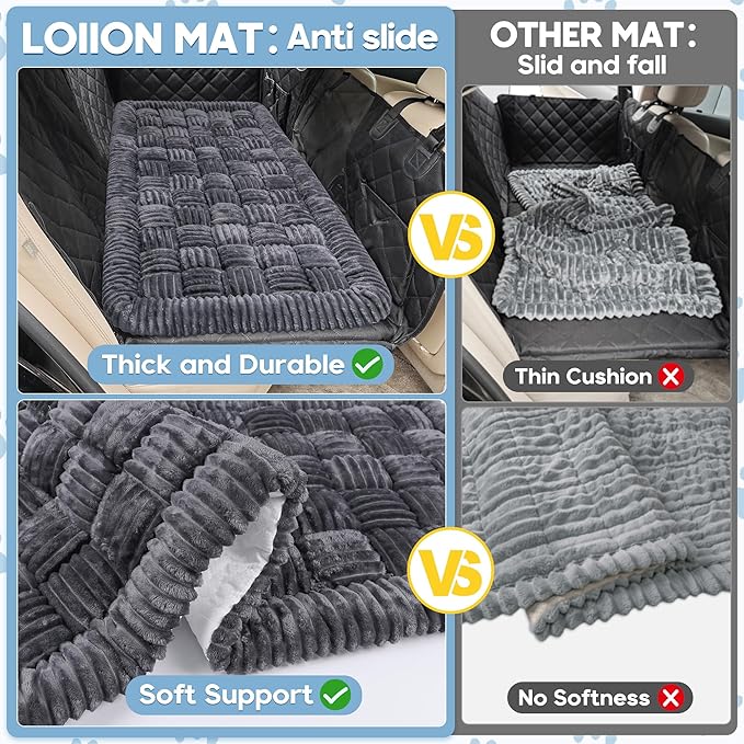 Dog Car Bed Mat, Non-Slip Backseat Extender Pet Blanket, Plaid Dog Bed for Trucks, Sedans & Large SUVs, Chew-Resistant Travel Pad for Dogs, Easy Clean & Scratch-Proof & Comfort竊?6"x28.7" Gray