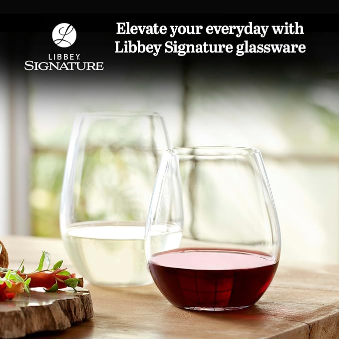Libbey Signature Kentfield Stemless Red and White Wine Glasses Set of 12, Elegant, Dishwasher Safe Wine Glass Set for Birthdays, Weddings & More