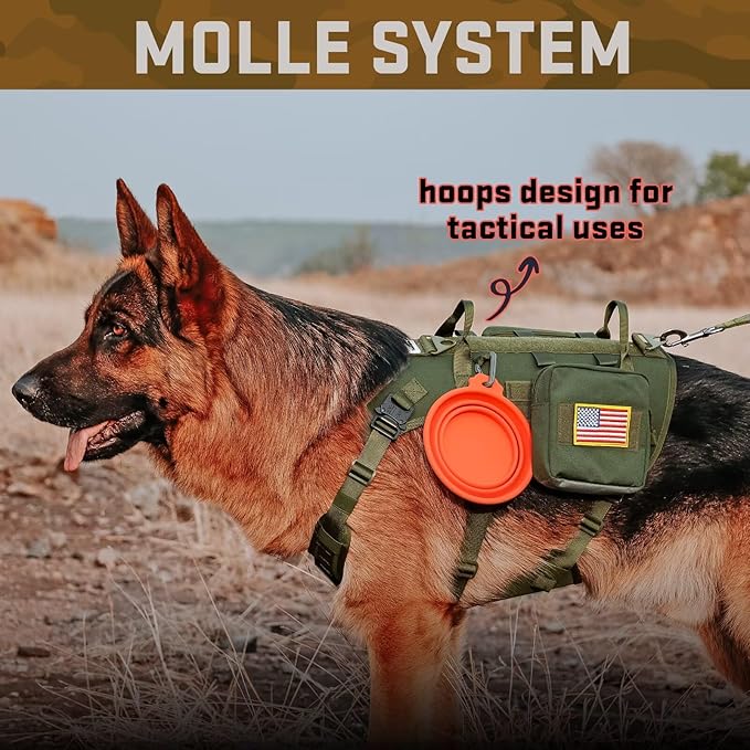Forestpaw Dog Harness Medium Sized,Tactical Dog Harness with Handle,No Pull Military Style Service Dog Vest with Pockets Adjustable for Medium Large Dogs,Green,Chest 19.5-41.5"