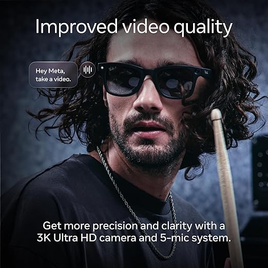 Ray-Ban Meta (Gen 2), Wayfarer Large, Matte Black | Smart AI Glasses for Men, Women — 2x Battery Life — 3K HD Resolution — 12 MP Ultra-Wide Camera, Audio, Video — Transitions® Grey Lenses