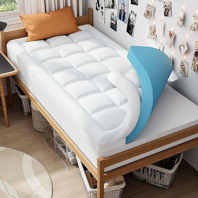 ELEMUSE Twin XL Dual Layer 3 Inch Memory Foam Mattress Topper for College Dorm Room Essentials, 2 Inch Cooling Gel Memory Foam and 1 Inch Washale Soft Pillow Top Extra Long Twin Mattress Pad Cover