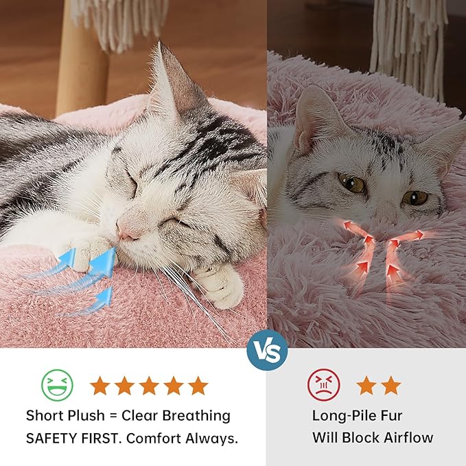 OhGeni 20 inches Calming Donut Dog & Cat Bed for Small Pets, Warming Comfort Fluffy Short Pile Fur, Durable Machine Washable Round Bed, Cute Round Bed for Puppy and Kitten, Pink