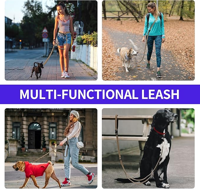 Kazazoo Hands-Free Adjustable Length 5-8 Ft Dog Leash, Waist for Dog Walking, Running for Dogs with Reflective Strips, Ballistic Nylon, Waist Belt Adjustable, Lightweight Brown M