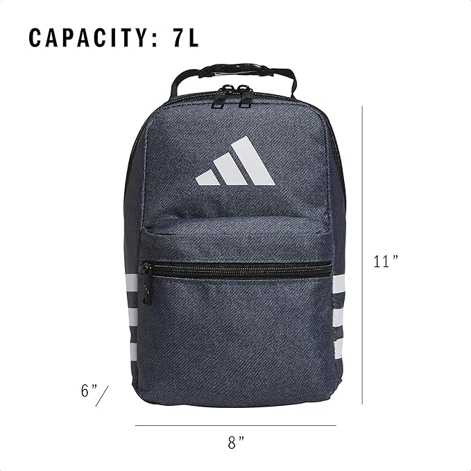 adidas Santiago Lunch Bag Cooler for Women and Men, Insulated Food Container Box with Mesh Pocket, Twill Onix Grey/Black, One Size