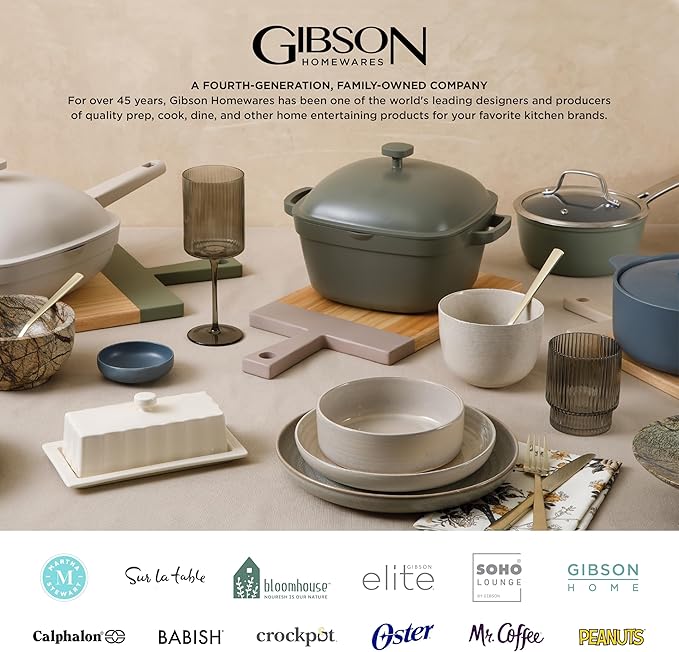 Gibson Home Dinah Double Bowl Stoneware Embossed Speckled Dinnerware Set - Sage Green, Service for Four (16pcs)