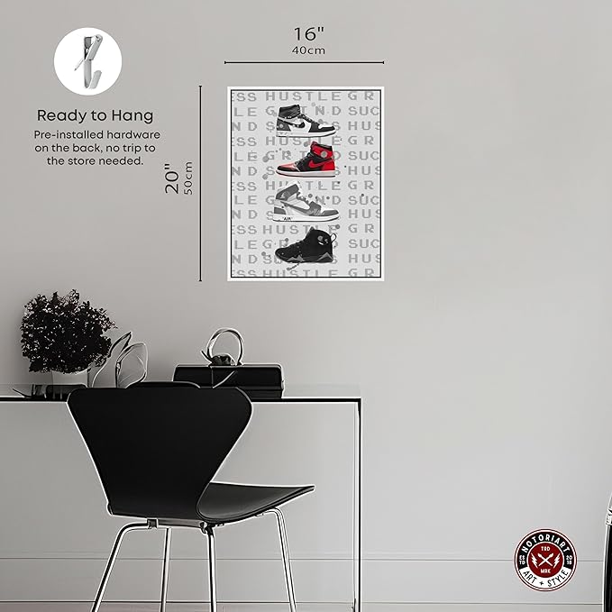 Hype Sneakers Framed Sneaker 1 Piece Canvas Wall Art, 17" x 21", White Frame