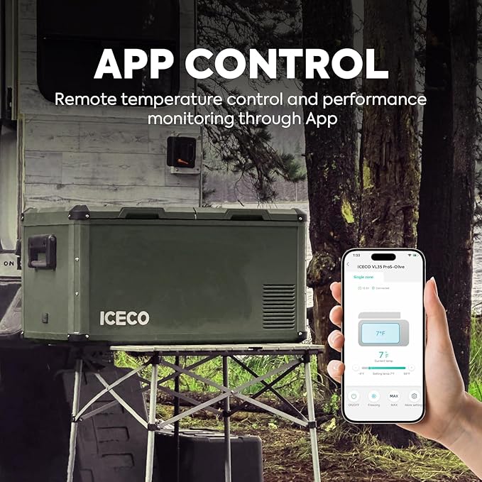 ICECO VL75 ProD 12V Refrigerator, Portable Freezer Fridge with AC/DC, 75L Dual Zone Car Fridge Powered by SECOP, 0℉ to 50℉, Electric Cooler for Car, Camping and Home Use [Olive Green Special Edition]
