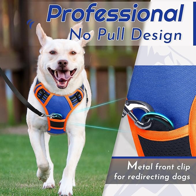 Eagloo Dog Harness Small Sized Dog, No Pull Service Vest with Reflective Strips and Control Handle, Adjustable and Comfortable for Walking, No Choke Pet Harness with 2 Metal Rings, Blue & Orange, S