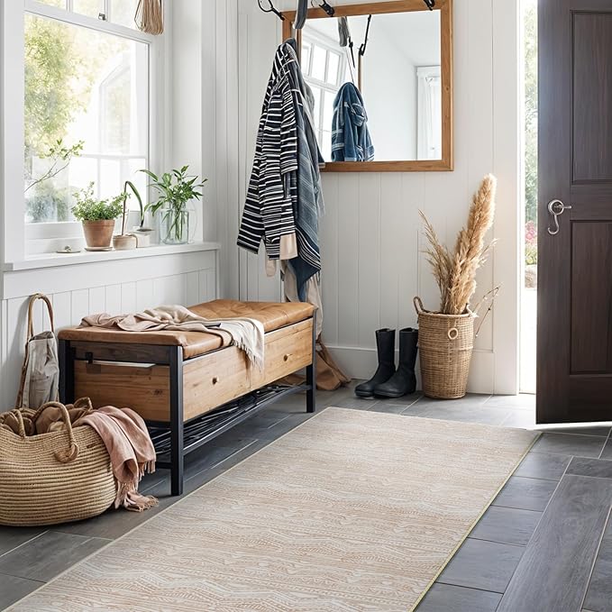 2x6 Rug Runners Washable - Moroccan Hallway Runner Rug Non Slip Kitchen Runner Low Pile Soft Indoor Floor Mat Front Door for Bedroom Entryway Laundry 2x6 Beige
