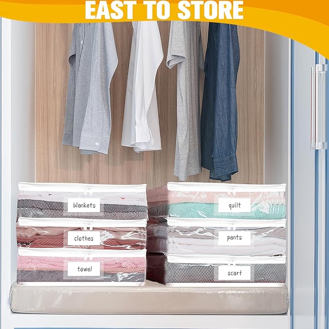 Kikerike Plastic Storage Bags with Easy-Glide Zipper, Pack of 6, Durable Clear Vinyl Zippered Storage Bags for Clothes Sweaters Comforters Blankets Sheets Bedding (18 x 15 x 9 Inch)