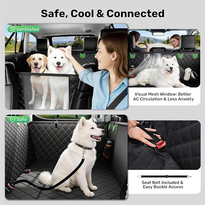 Zanch Heavy-Duty Dog Car Seat Cover, Flat Solid Back Seat Extender for Multi Large Dogs, Hard-Base Supports 450 lb, Waterproof Scratchproof Hammock Protector, Standard for Cars, SUV, Trucks, Green
