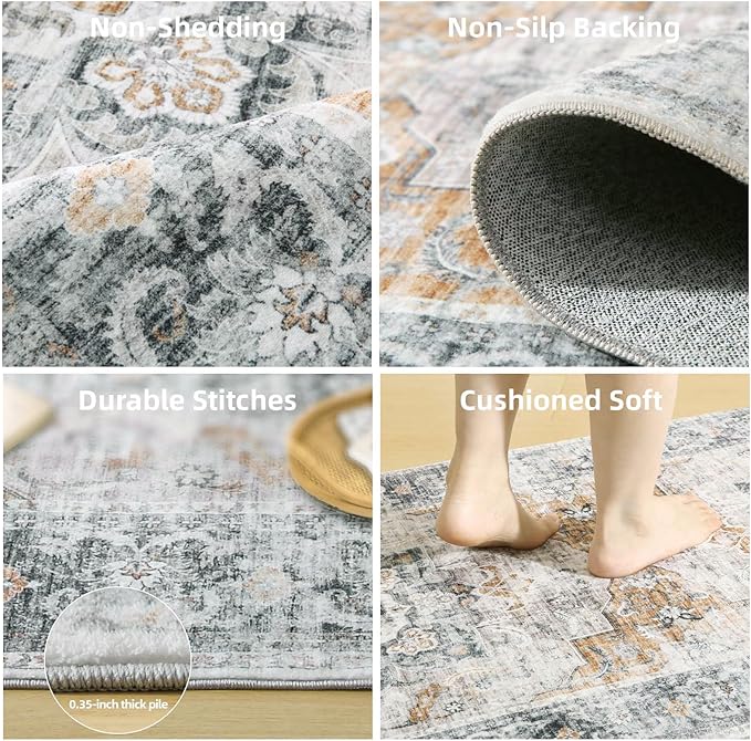 Washable Runner Rug Non Slip: 2'6"x8' Kitchen Rug Runners Stain Resistant Boho Floor Rug with Rubber Backing Non Shedding Soft Carpet Runners for Hallway Indoor Entryway Bedroom Bedside Laundry Room