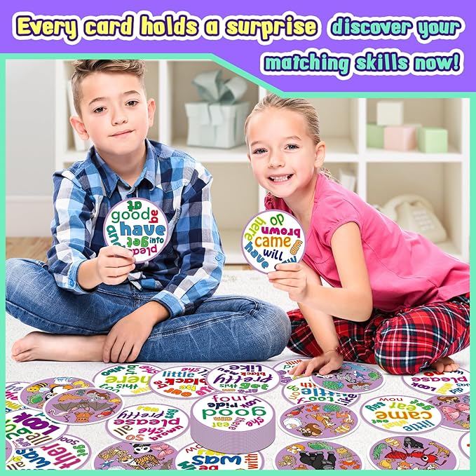 Memory Card Game, Kids Sight Word Piles Card Games, Animal Table Match Game for Toddlers, Indoor Recess Family Games, Preschool Classroom Reading Games, Homeschool Supplies