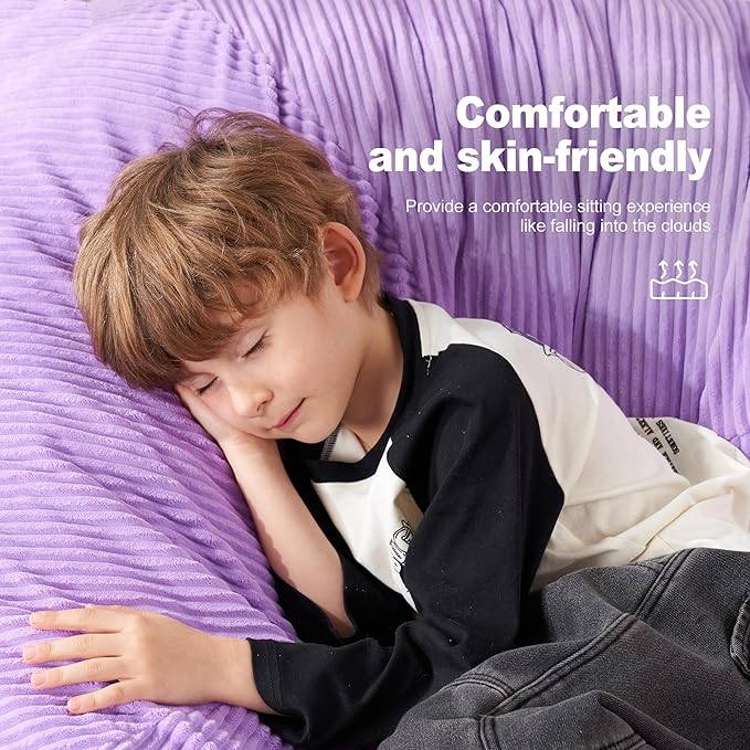 Homguava 5FT Bean Bag Chair for Adults,Teardrop Giant Bean Bags Big Beanbag Chair with Memory Foam Filled and Ultra Soft Removable Corduroy Cover for Living Room, Bedroom (Purple)