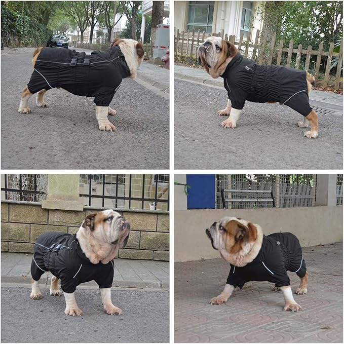 Dogs Waterproof Jacket, Lightweight Waterproof Jacket Reflective Safety Dog Raincoat Windproof Snow-Proof Dog Vest for Small Medium Large Dogs Black XXL