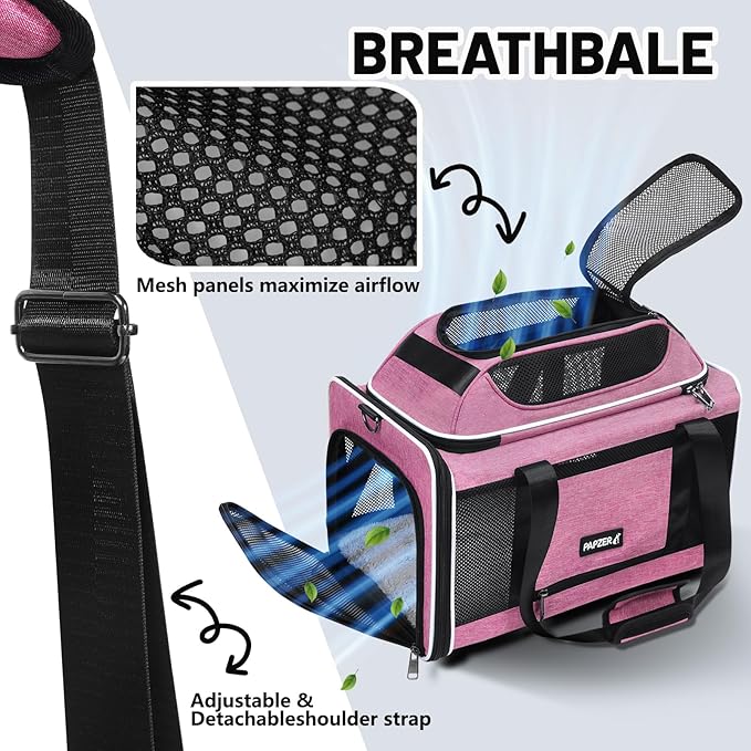 Top-Expandable Cat Carrier 18x11x11, United Delta American Airline Approved Dog Travel Carrier, Soft-Sided Pet Carry Bag Under-Seat in Cabin, Puppy Airplane Crate TSA Plane Kitten Cage Pink