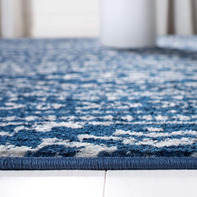 SAFAVIEH Tulum Collection Area Rug - 5' Square, Navy & Ivory, Moroccan Boho Tribal Design, Non-Shedding & Easy to Clean, Ideal for Living Room, Bedroom, Dining Space (TUL272N)