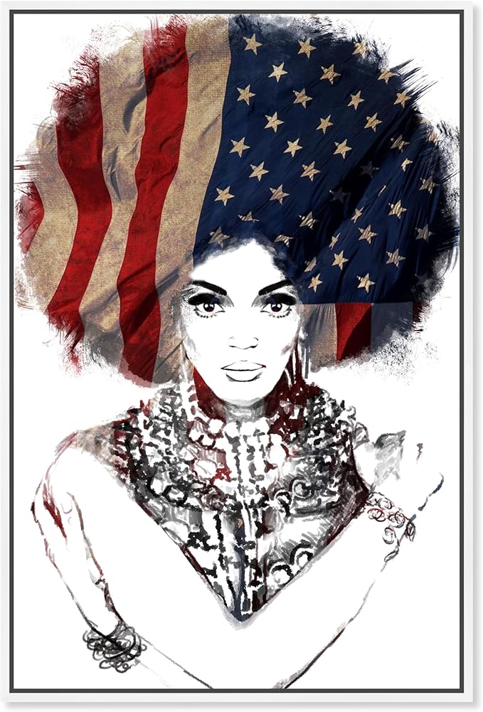 The Oliver Gal Artist Co. People Framed Wall Art Canvas Prints 'New American Woman' Portraits Home Décor, 36" x 54", White, Black