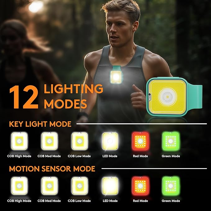 Yls Running Light, Rechargeable Clip on Running Lights for Runners, 12 Lighting Modes High Visibility Reflective Running Gear with Strong Magnetic, Dog Lights for Night Walking, Camping, Outdoor Adv