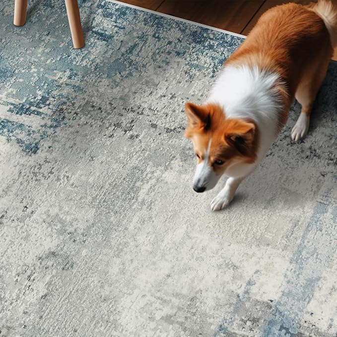 Abstract 3x5 Entryway Area Rugs: Machine Washable Anti-Slip Cozy Rug - Soft Low Pile Small Modern Carpet for Bedroom, Entryway, Kitchen - Indoor Floor Mat Home Decor 3x5 Blue