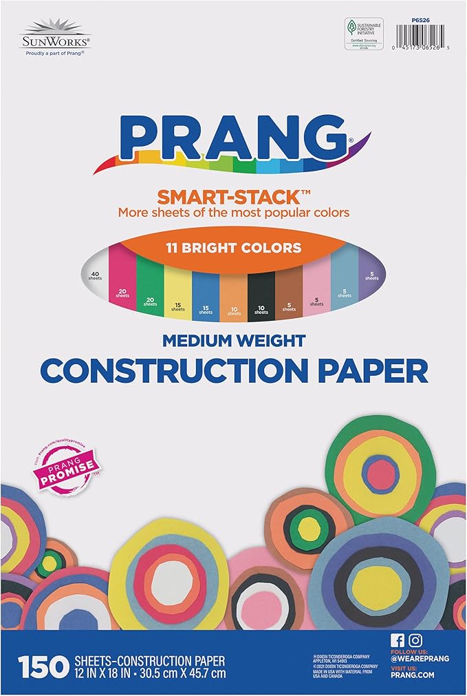 Prang (Formerly SunWorks) Smart-Stack Construction Paper, 11 Assorted Colors, 12" x 18", 150 Sheets