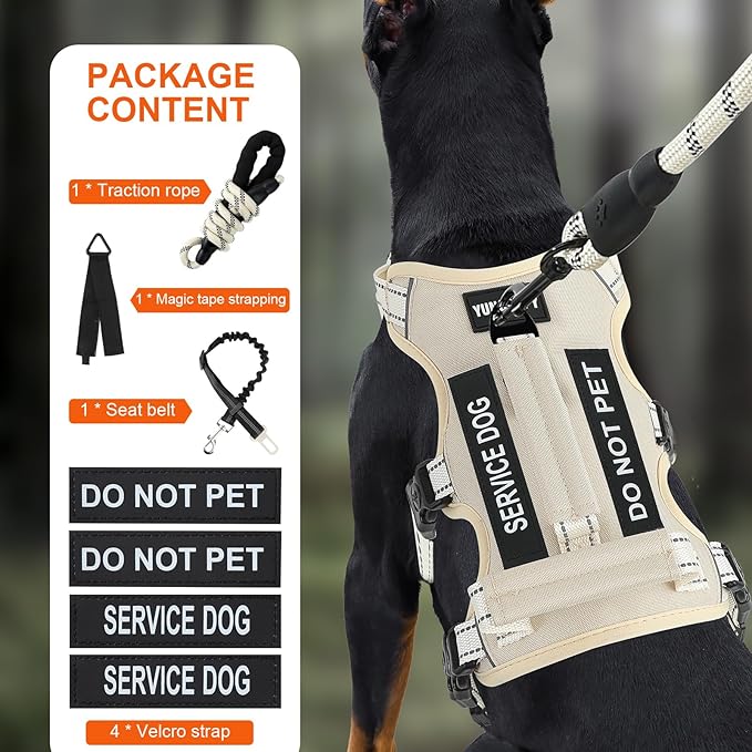 Escape Proof Dog Harness for Large Medium Sized Dogs Six Point Adjustable, Service Dog Vest Harness and Leash Set, No Pull Dogs Harnesses with Handle, Medium Dog Harnesses for Walking(Beige, M)