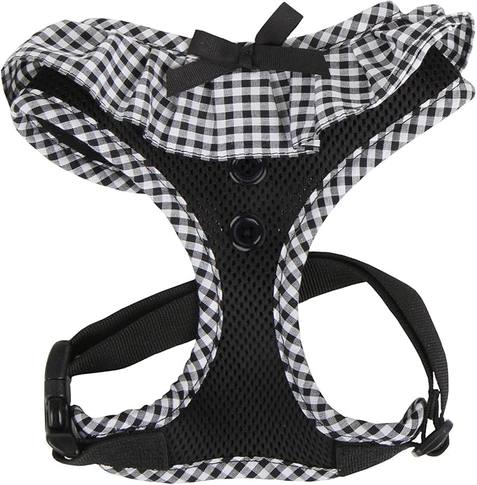 Puppia Vivien Dog Harness Over-The-Head All Season Cute No Pull No Choke Walking Training Adjustable for Small Dog, Black, Medium