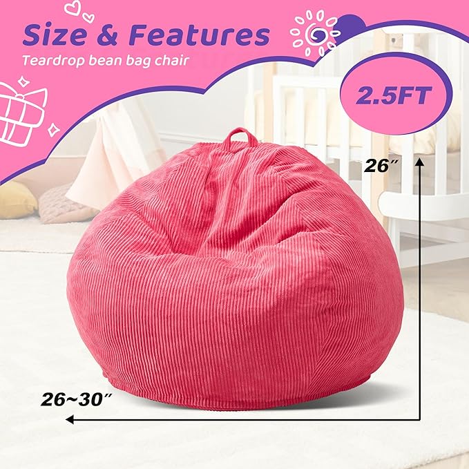 Bean Bag Chairs Teardrop Bean Bag Chair Beanbag Chair with Memory Foam Filled Machine Washable Cover for Living Room, Bedroom (Small,Pink)