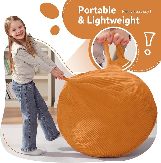 Homguava 2.5FT Bean Bag Chair,Teardrop Bean Bags Small Beanbag Chair with Memory Foam Filled and Ultra Soft Corduroy Cover for Living Room, Bedroom(Orange)