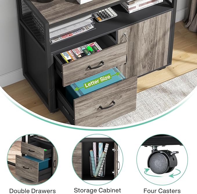 Tribesigns Office Compute rDesk with Drawers Sets, 63 inches L Shaped Executive Desk with Mobile File Cabinet for Home Office Furniture Sets (Dark Oak, 63-inch)
