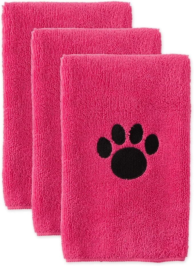 Bone Dry Pet Grooming, Embroidered Microfiber Towel Drying Collection, 15x30, Raspberry Sorbet