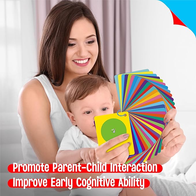 Color & Shape Flashcards, 50 Double-Sided Cards (30 Colors & 20 Shapes) Colorful Cards Educational Learning Tools for Preschool and Toddlers (3 Reclosable Rings Attached)