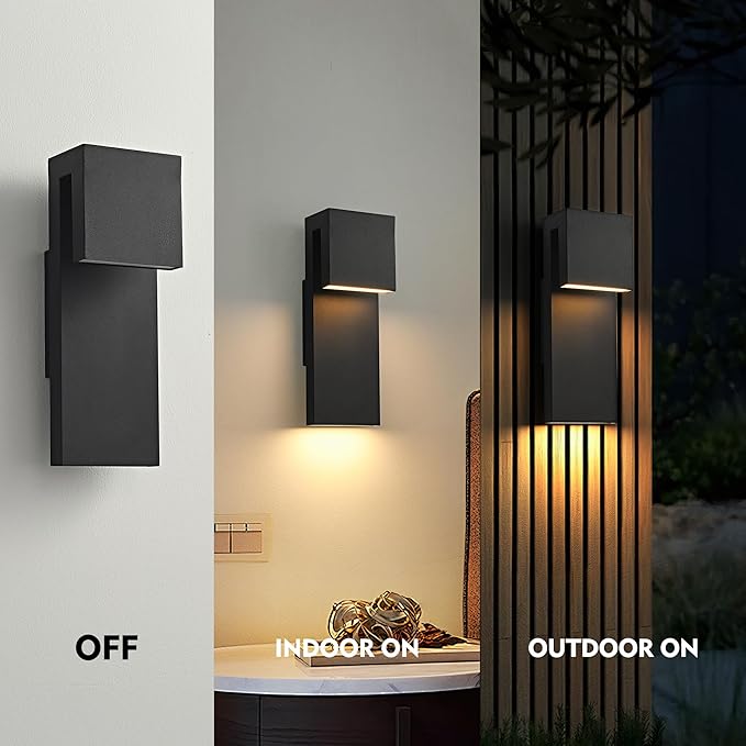 Modern LED Outdoor Wall Sconce 3000K 18W IP65 Waterproof Integrated LED Outdoor Wall Lights Anti Rust Black Porch Lights Exterior Lighting Outside Lights Fixture for Garage,Balcony,Backyard (1PACK)