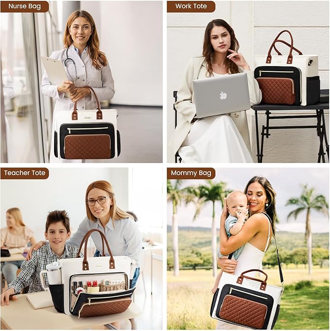 LOVEVOOK Teacher Tote Bag for Women Work, Laptop Bag With Large Cup Holder, Professional Computer Briefcase, Nurse Bags Business Large Purses Handbag, Diaper Bag Mother Gift, 15.6 Inch