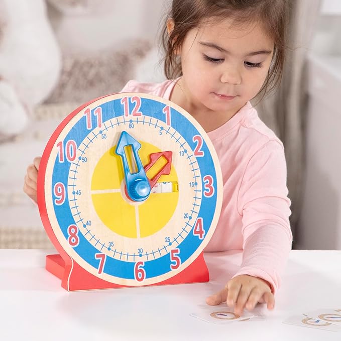 Melissa & Doug Turn & Tell Wooden Clock - Educational Toy with 12+ Reversible Time Cards