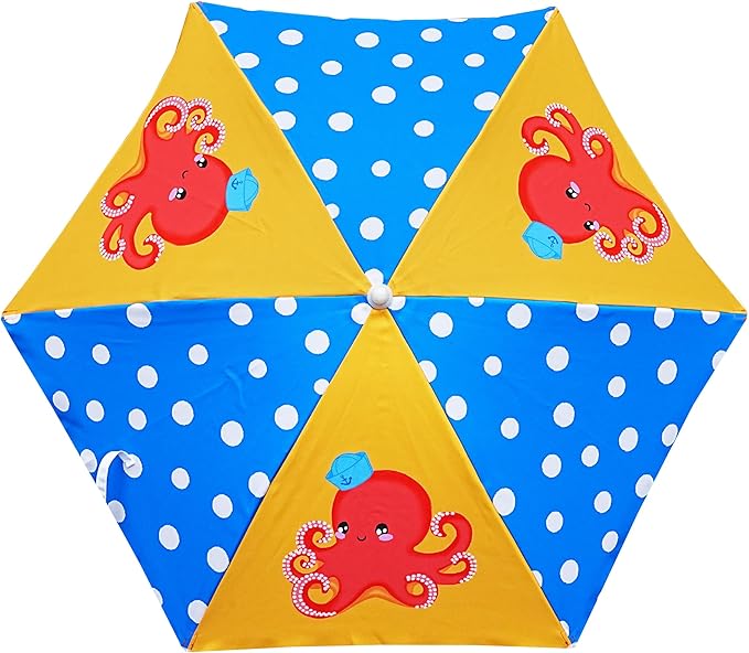 AMMSUN 5ft Seaside Umbrella for Sand Box Water Table Picnic Table - Kids Durable Umbrellas for children Beach Camping Garden Outdoor Play Shade Blue Yellow Octopus