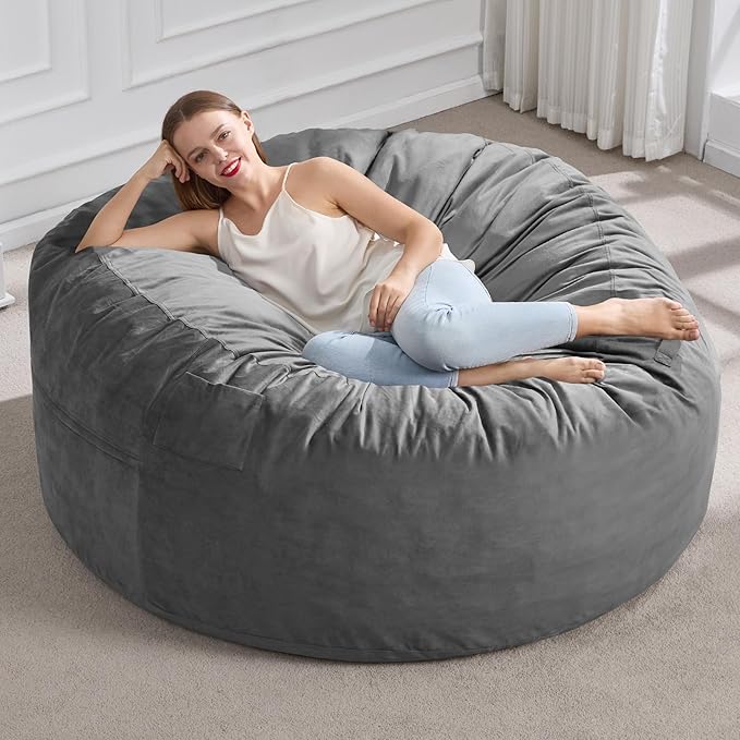Hobestluk 5FT Bean Bag Chair Giant Bean Bag Chairs for Adults Large Bean Chairs with Removable Cover, Beanbag Chair with Filler, Adult Bean Bag Chairs for Living Room, Bedroom