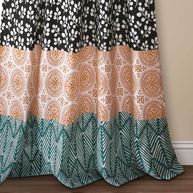Lush Decor Bohemian Stripe Window Curtain Panels, Pair 52" W x 95" L Turquoise & Orange - Light Filtering Curtains for Bedroom - Boho Curtains - Maximalist Decor