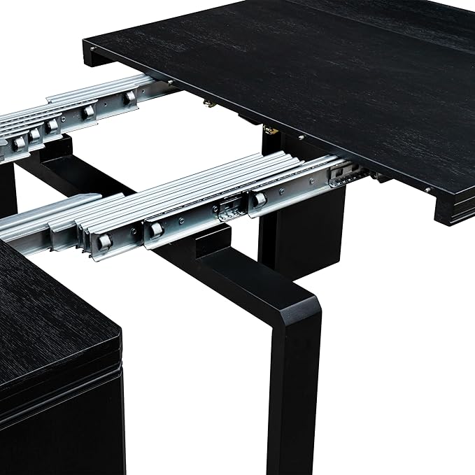 X02EL-206-35 - 5-piece Modern Dining Table Set a Rectangular Kitchen Table and 2 wooden Benches and 2 Doeskin Linen Fabric Dining Chair, 39x120 Inch, Wire Brushed Black