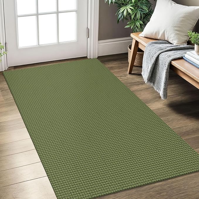 KOZYFLY Rugs for Entryway 3x5 ft Washable Area Rug Non Slip Rubber Backed Entry Rug Woven Indoor Door Mat Cotton Kitchen Rugs Floor Carpet for Entryway, Foyer, Backdoor, Bright Green/Earthy Green